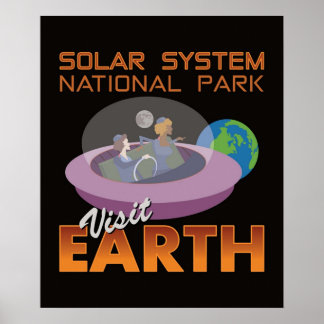 Póster Retro Spaceship Flying Saucer Funny Space Travel V