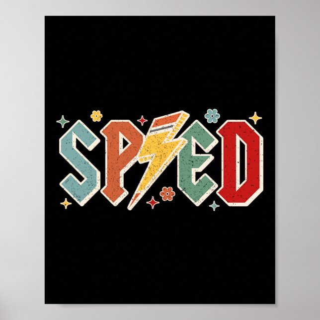 Póster Retro Sped Teacher Pencil Lightning Bolt Back To S (Frente)
