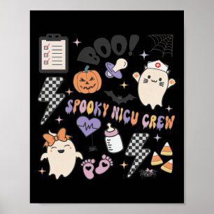 Póster Retro Spooky Nicu Enfermera Halloween Cute Calabaz