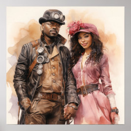 Póster Retro Steampunk Elegance Distinguido Pareja Ar