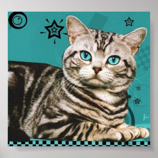 Póster retro striped cat