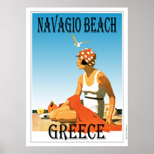 Póster Retro Style Navagio Beach Greece Poster