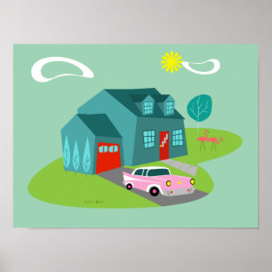 Póster Retro Suburban House Poster