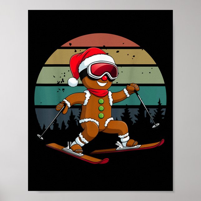 Póster Retro Sun Gingerbread Hombre Esquiando Santa Hat X (Frente)