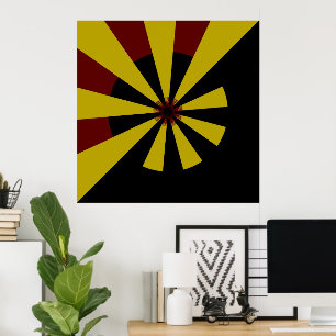 Póster Retro Sun Rays Arrojó el atardecer rojo negro amar