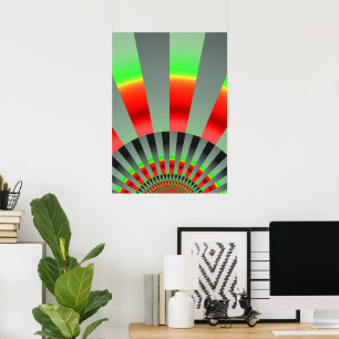 Póster Retro Sun Rays Burst Sunset Red Yellow Green