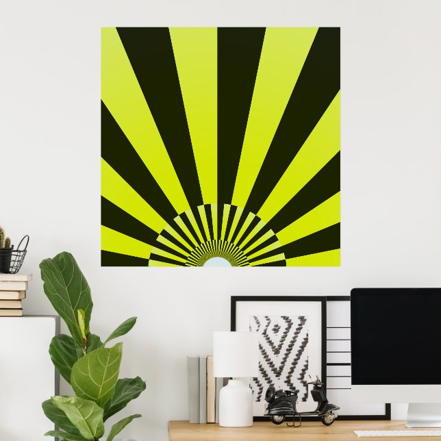 Póster Retro Sun Rays ráfagas de amarillo negro al atarde (Oficina en casa)