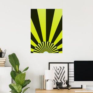 Póster Retro Sun Rays ráfagas de amarillo negro al atarde