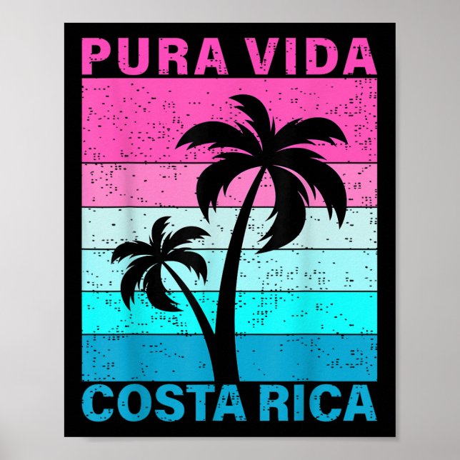 Póster Retro Sunset Palm Tree Costa Rica Vacation Pura Vi (Frente)