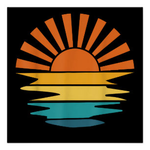 Póster Retro Sunset Rays Wavy Vintage Retro Sunshine Sun