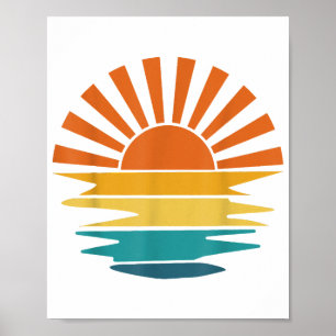 Póster Retro Sunset Rays Wavy Vintage Retro Sunshine Sun