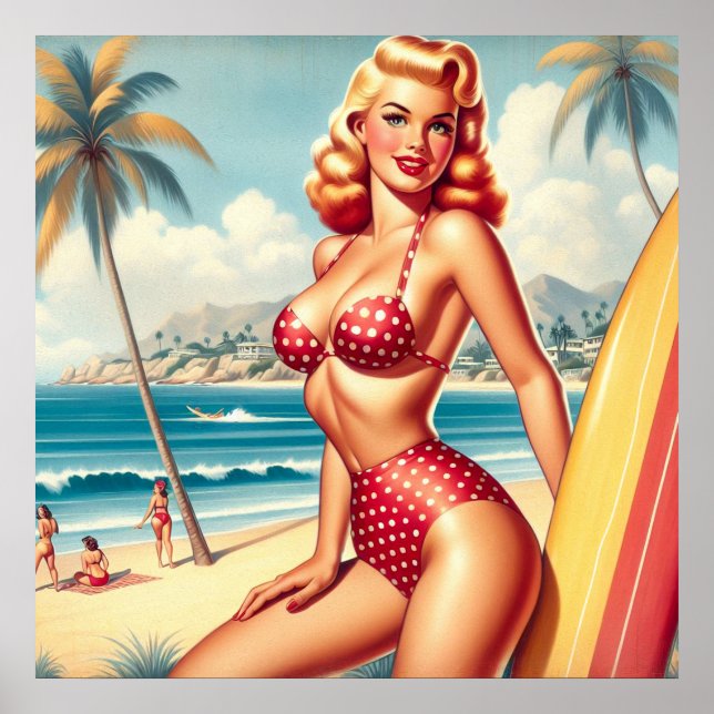 Póster Retro Surf Pin Up (Frente)