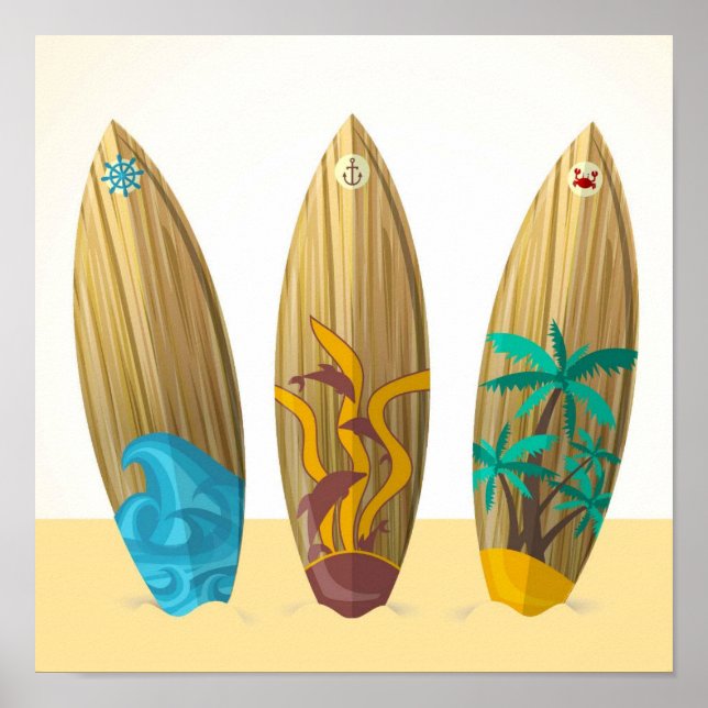 Póster Retro Surfboards Sun Surf Sand (Frente)
