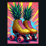 Póster Retro Surreal Pineapple Roller Patines Pop Art<br><div class="desc">Esta atrevida y extravagante obra de arte reimagina un par de patines roller como piñas doradas, transformando el estilo de calle cotidiana en una declaración surrealista de cultura pop. Cada bota de piña brillante, con funda metálica y textura tropical, se sienta sobre ruedas cromadas brillantes, listas para entrar en un...</div>