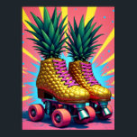 Póster Retro Surreal Pineapple Roller Patines Pop Art<br><div class="desc">Esta atrevida y extravagante obra de arte reimagina un par de patines roller como piñas doradas, transformando el estilo de calle cotidiana en una declaración surrealista de cultura pop. Cada bota de piña brillante, con funda metálica y textura tropical, se sienta sobre ruedas cromadas brillantes, listas para entrar en un...</div>