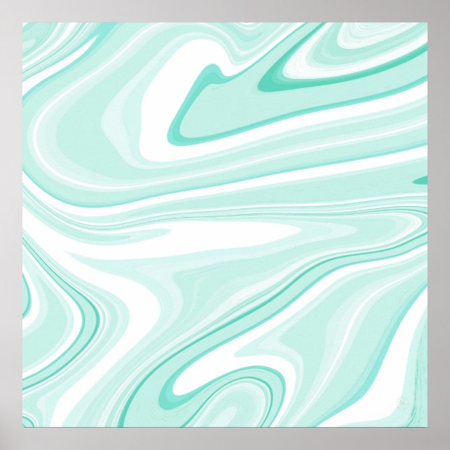 Póster Retro Swirl Líquido Aqua Pintado Verde Estético (Frente)