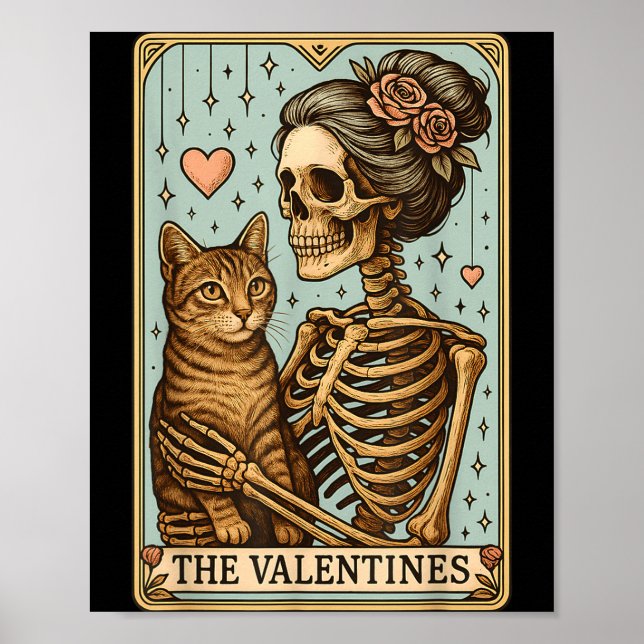 Póster Retro Tabby Cat Valentine's Day Mom Tarot Card  (Frente)