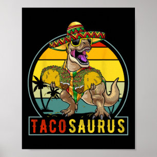 Póster Retro Tacosaurus Taco Dinosaur T Rex Funny Cinco D