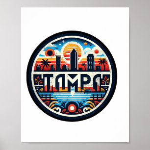 Póster Retro Tampa Florida - Tampa Bay Downtown Skyline F