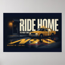 Póster Retro Taxi Ride Home Night Drive 18x12 | Ni