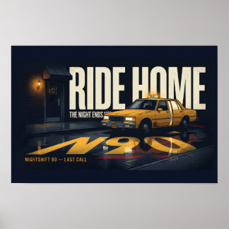 Póster Retro Taxi Ride Home Night Drive 18x12 | Ni