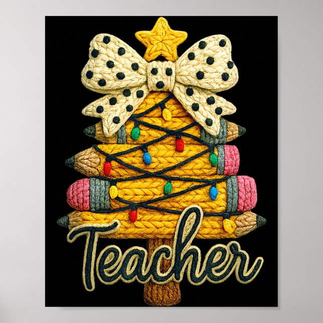 Póster Retro Teacher Christmas, Funny Coquette Bow Gift S (Frente)