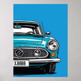 Póster Retro Teal Classic Car Front Pop Art Illustration