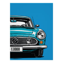 Póster Retro Teal Classic Car Front Pop Art Illustration