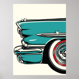 Póster Retro Teal Sports Car Front Pop Art Illustration
