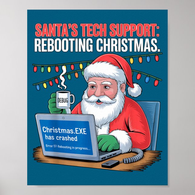 Póster Retro Tech Support s Santa Rebooting (Frente)