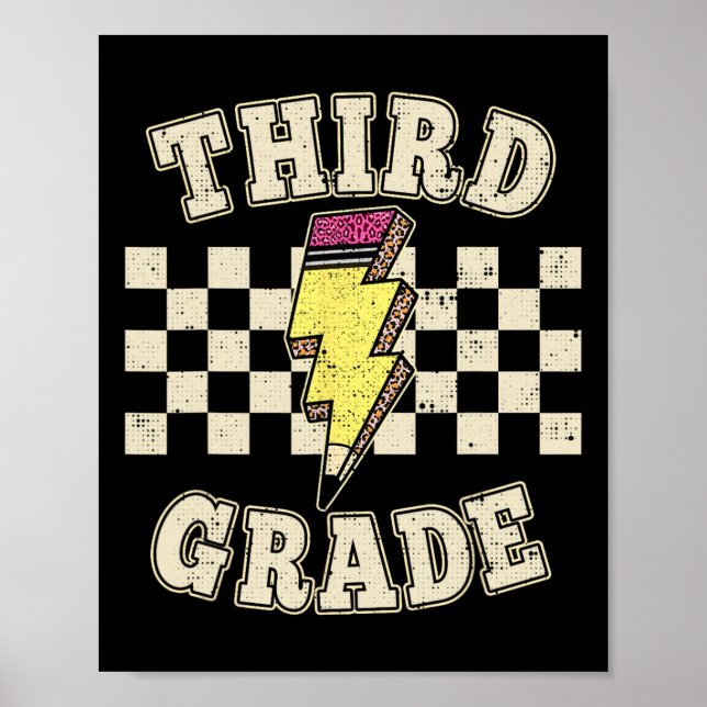 Póster Retro Third Grade Teacher Lightning Bolt Pencil Te (Frente)