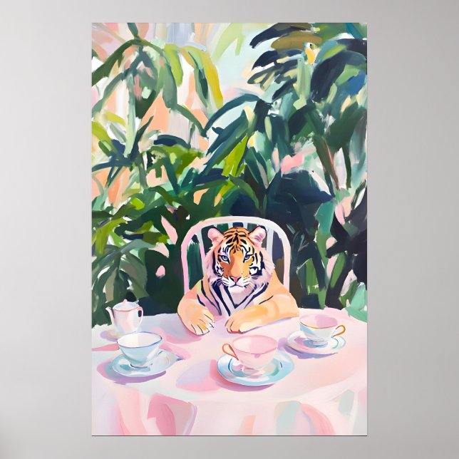 Póster Retro Tiger Poster, Tiger Oil Painting, Vintage (Frente)