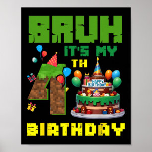 Póster Retro tío es mi cumple 4 Pixel Cake Gamer 4 años
