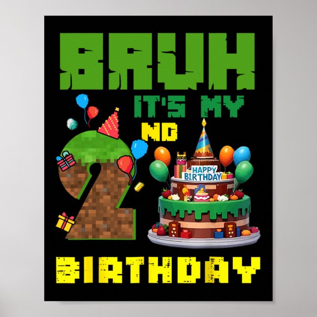 Póster Retro tío es mi segundo cumpleaños pastel de píxel (Frente)
