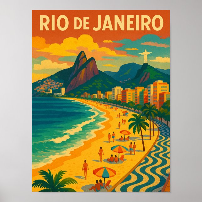 Póster Retro Travel Copacabana Rio de Janeiro Brazil  (Frente)