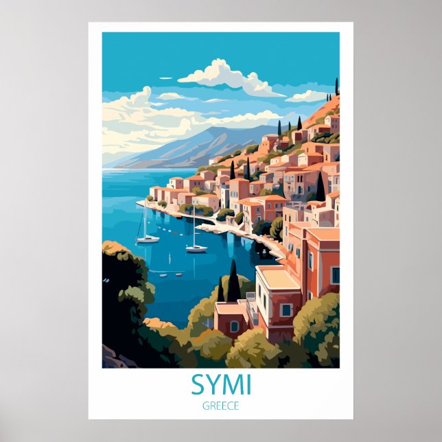 Póster Retro Travel Symi Grecia Destino Wall Art (Frente)