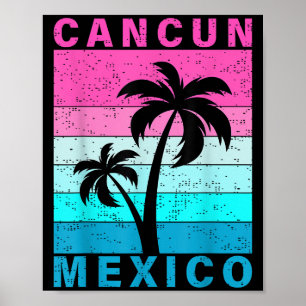 Póster Retro Tropical Sunset Cancun Beach Mexico Summer V