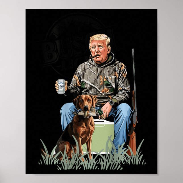 Póster Retro Trump Caza Cerveza divertida de venado Hunti (Frente)