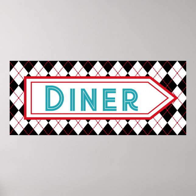Póster Retro Turquoise Diner Rótulo Wall Art Poster (Frente)