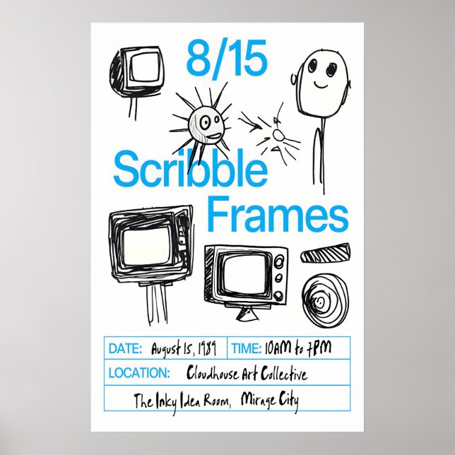 Póster Retro TV Doodle Art Print Scribble Frames Poster (Frente)