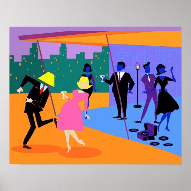 Póster Retro Urban Rooftop Party Poster (Frente)