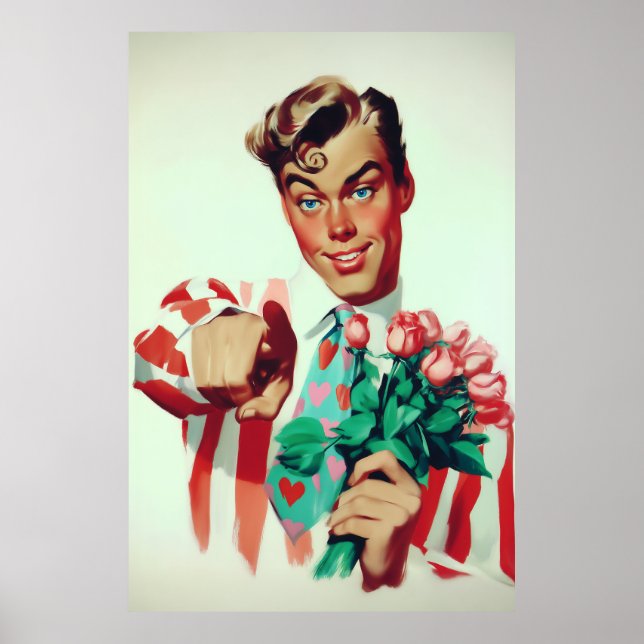 Póster Retro Valentine Flirty Guy (Frente)
