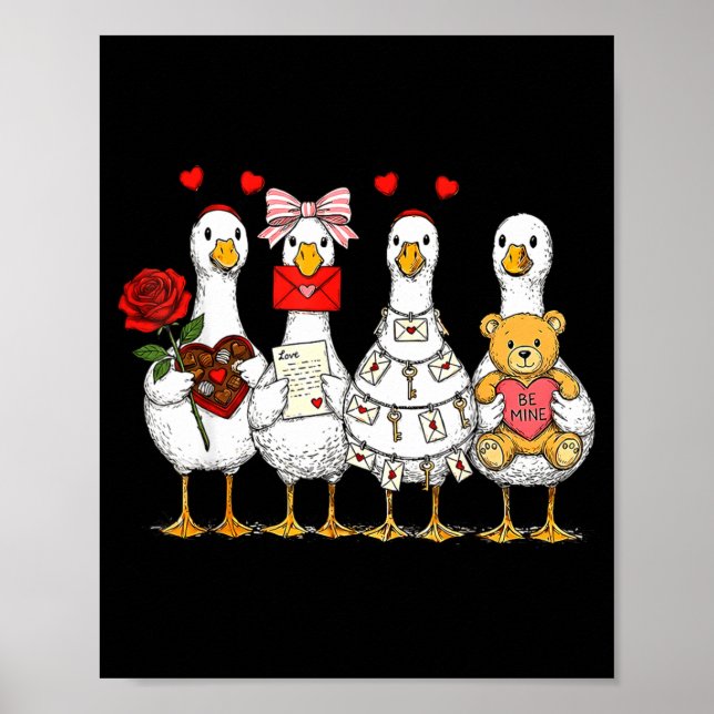 Póster Retro Valentine Goose Funny Nk Coquette Love Silly (Frente)