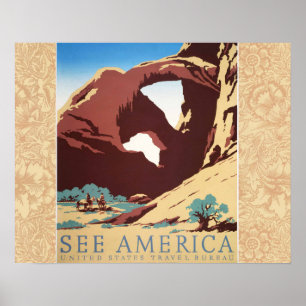 Póster Retro Ver América Western Vaqueros Desierto Arco W