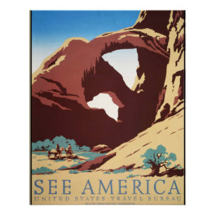 Póster Retro Ver América Western Vaqueros Desierto Arco W