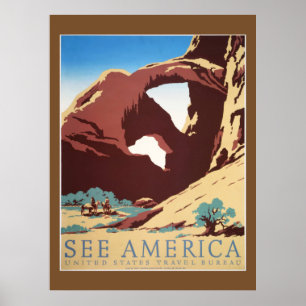 Póster Retro Ver América Western Vaqueros Desierto Arco W
