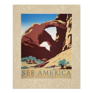 Póster Retro Ver América Western Vaqueros Desierto Arco W