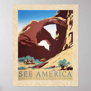Póster Retro Ver América Western Vaqueros Desierto Arco W