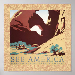 Póster Retro Ver América Western Vaqueros Desierto Arco W