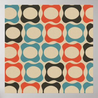 Póster Retro Verde azulado, Salmón Naranja, Taupe y Tan